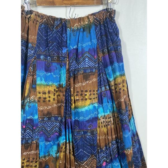 Chicos Maxi Skirt Size 2 Large Blue Brown Broomstick Gypsy Peasant Boho Y2K - Picture 8 of 13